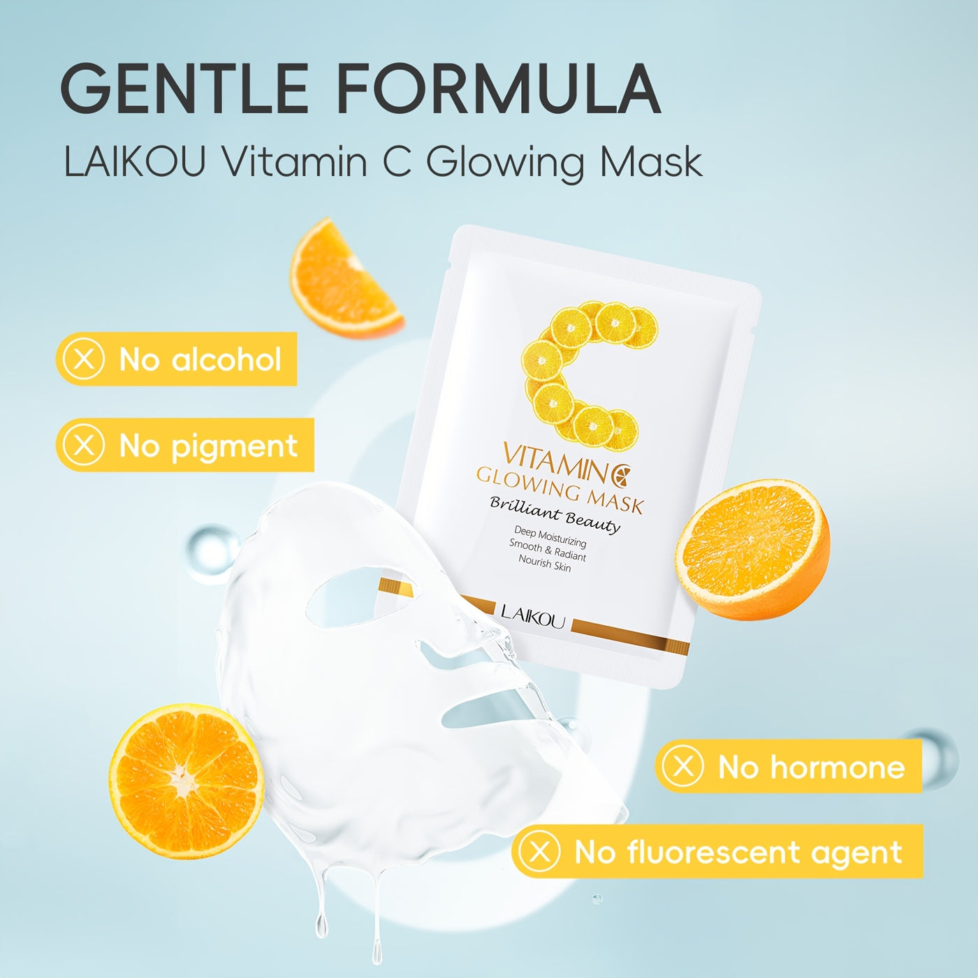LAIKOU 3-Pack Vitamin C Facial Masks – Glowing, Hydrating & Hypoallergenic