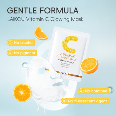 LAIKOU 3-Pack Vitamin C Facial Masks – Glowing, Hydrating & Hypoallergenic
