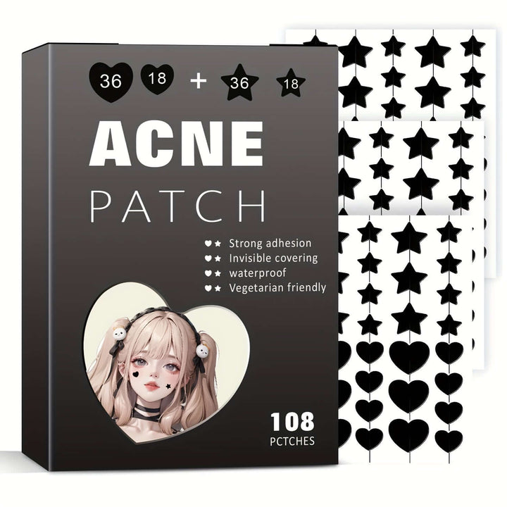 Black acne patches heart and star shapes