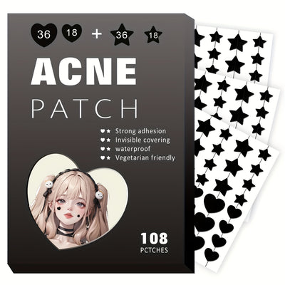 Black Heart & Star Acne Patches – Tea Tree & Centella Oil