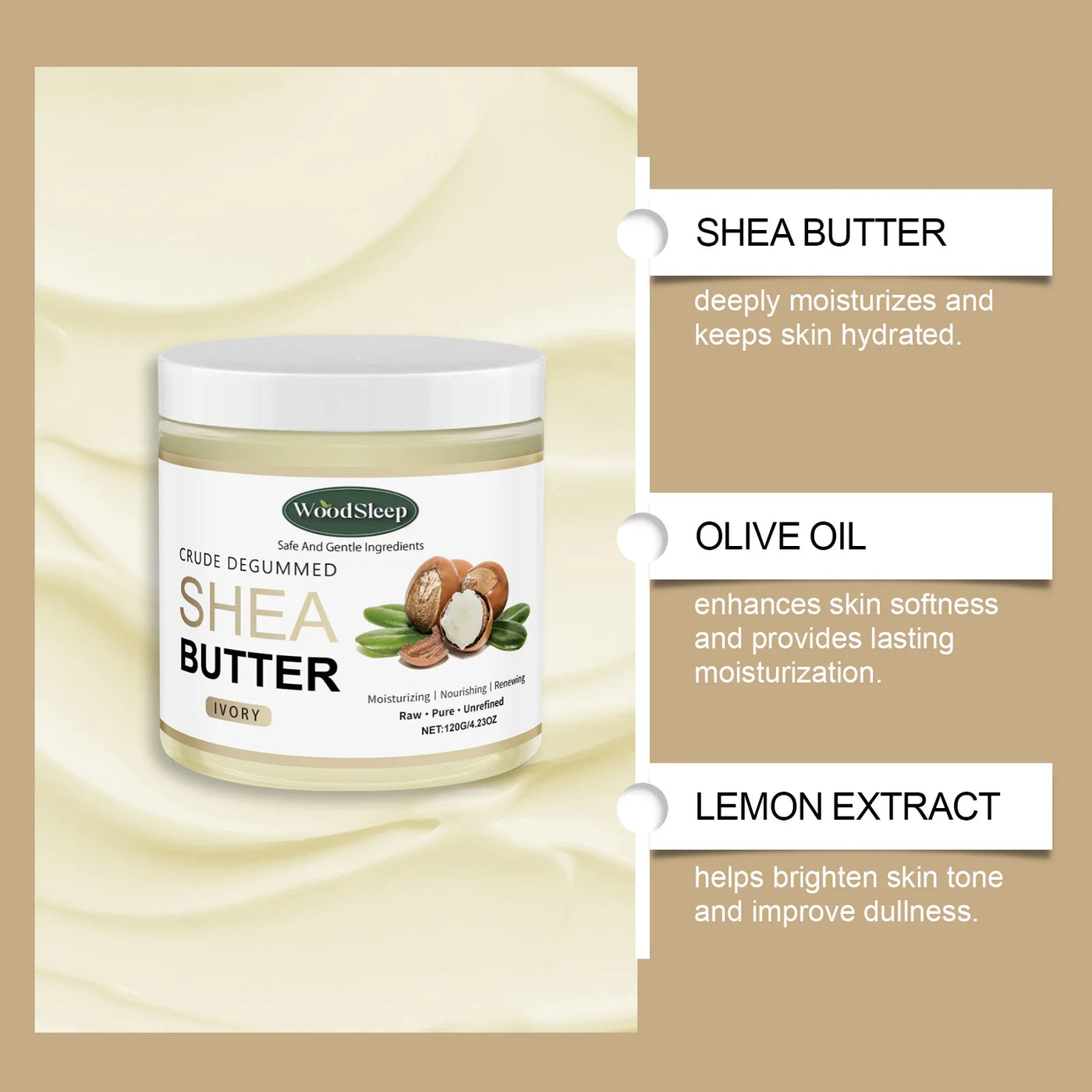 Natural Shea Butter Moisturizer – Deep Hydration for Dry Skin with shea butter, olive oil, and lemon extract.