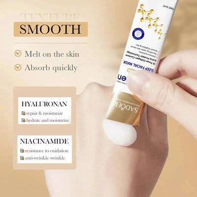 Collagen Overnight Face Mask smooth texture being applied to skin for hydration and moisture benefits.