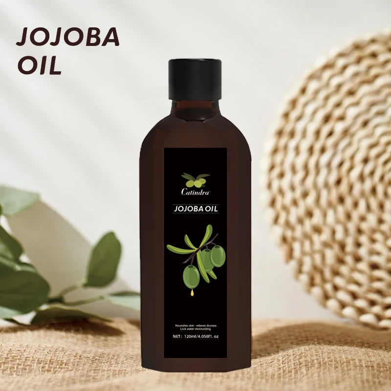 Natural jojoba body oil on white background