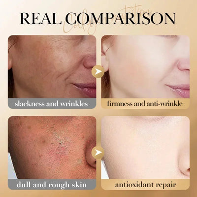 Before and after results of Collagen Overnight Face Mask showing improved skin firmness and reduced wrinkles.