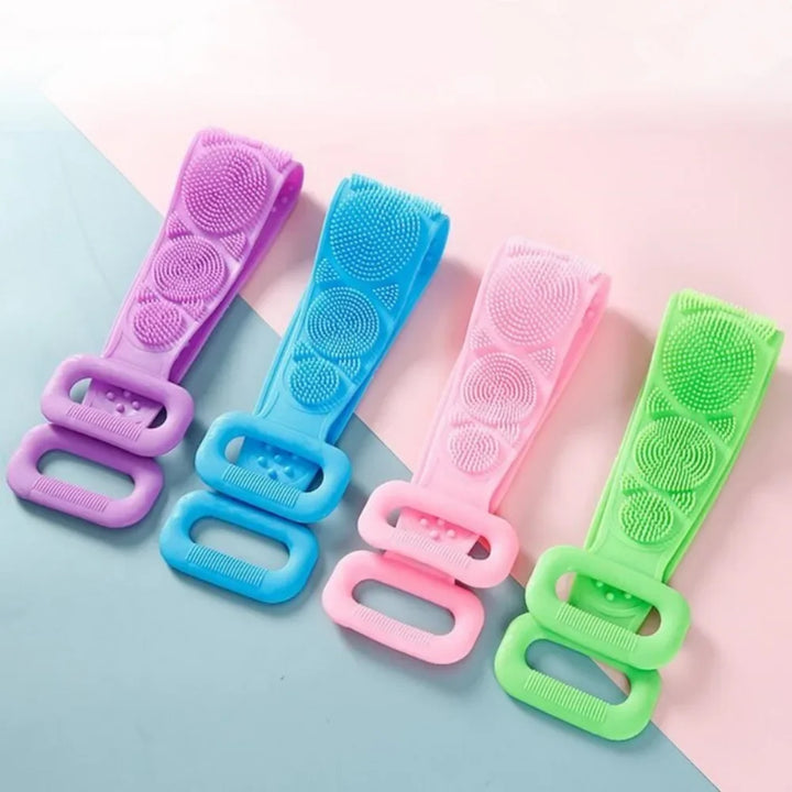 Dual-sided silicone scrubber with bristles for cleansing and massaging