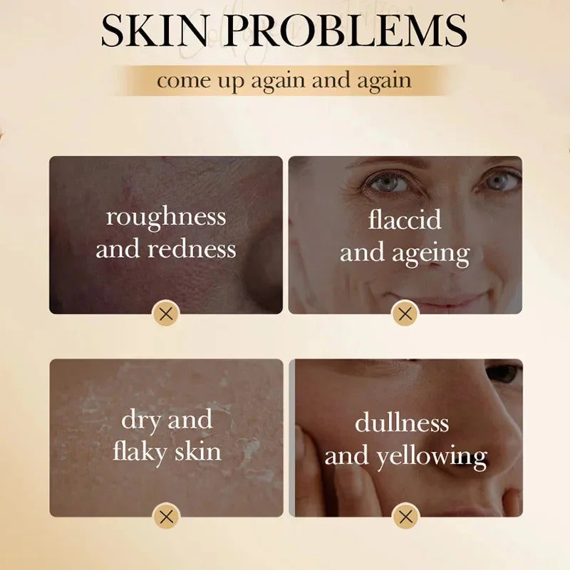 Skin problems overview including roughness, flaccid skin, dryness, and dullness, highlighting common skin issues.