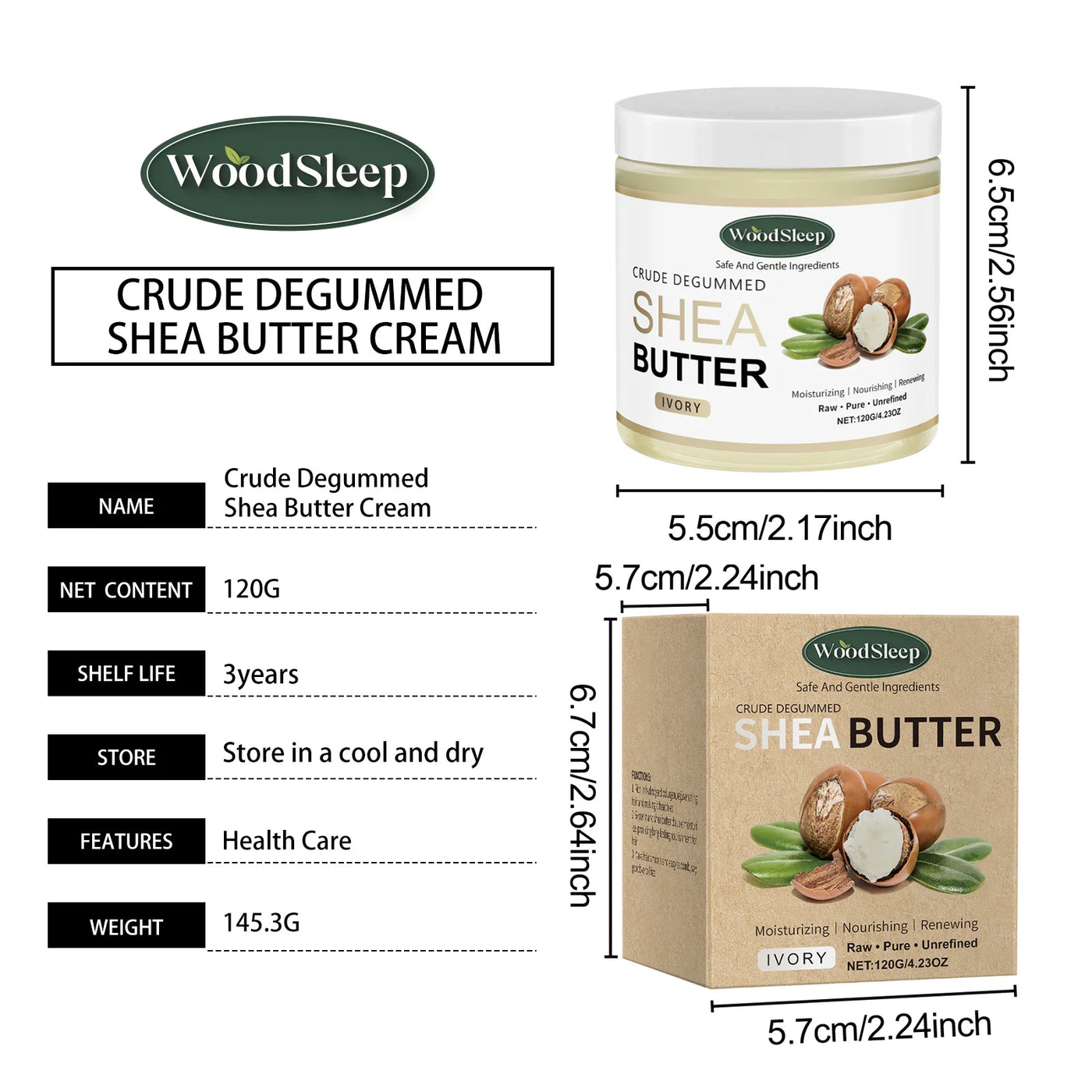 Natural Shea Butter Moisturizer – Deep Hydration for Dry Skin with Crude Degummed Shea Butter Cream packaging.