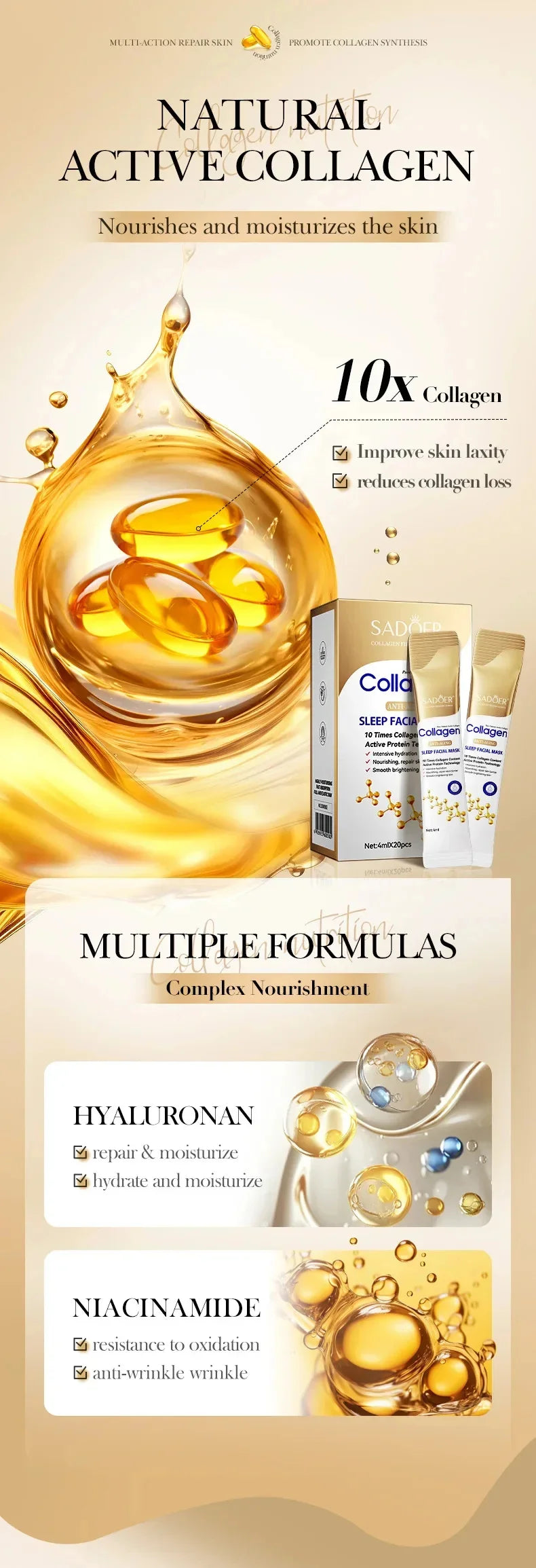 Collagen Overnight Face Mask image showcasing natural active collagen ingredients for hydration and skin nourishment.