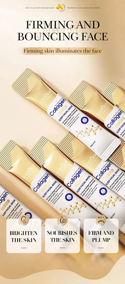 Collagen Overnight Face Mask products arranged to highlight their hydrating, brightening, and firming benefits for skin.