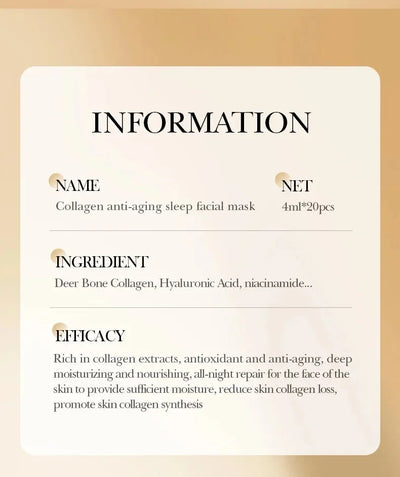 Collagen Overnight Face Mask ingredients and efficacy details for anti-aging facial care