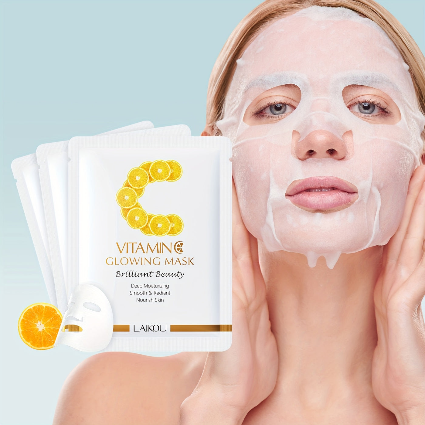 LAIKOU 3-Pack Vitamin C Facial Masks – Glowing, Hydrating & Hypoallergenic