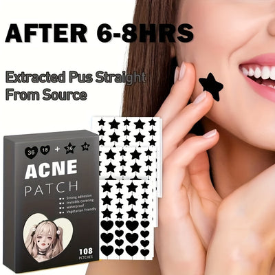 Black Heart & Star Acne Patches – Tea Tree & Centella Oil